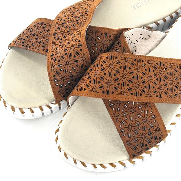 Ilse Jacobsen Tulip Criss Cross Slide Sandals 10 Tan Brown Flat Comfort - Picture 3 of 6